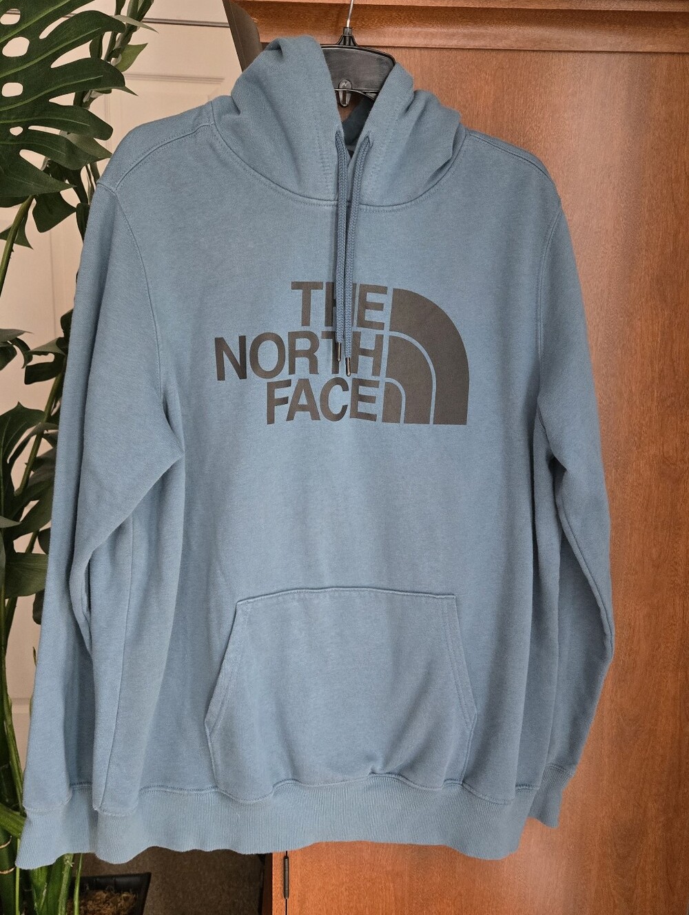 The North Face Men's Hoodie in Teal Blue with Black Logo